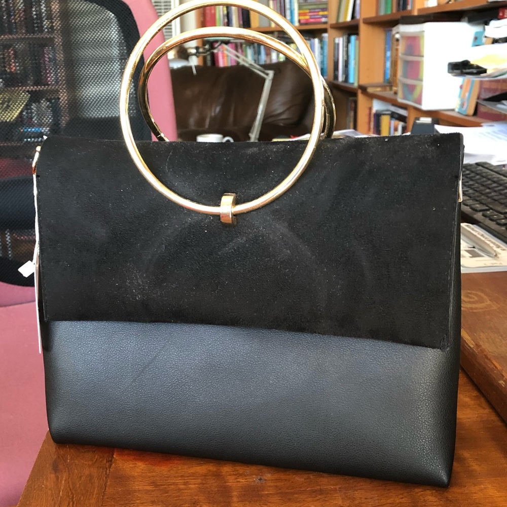 New Look black gold ring bag